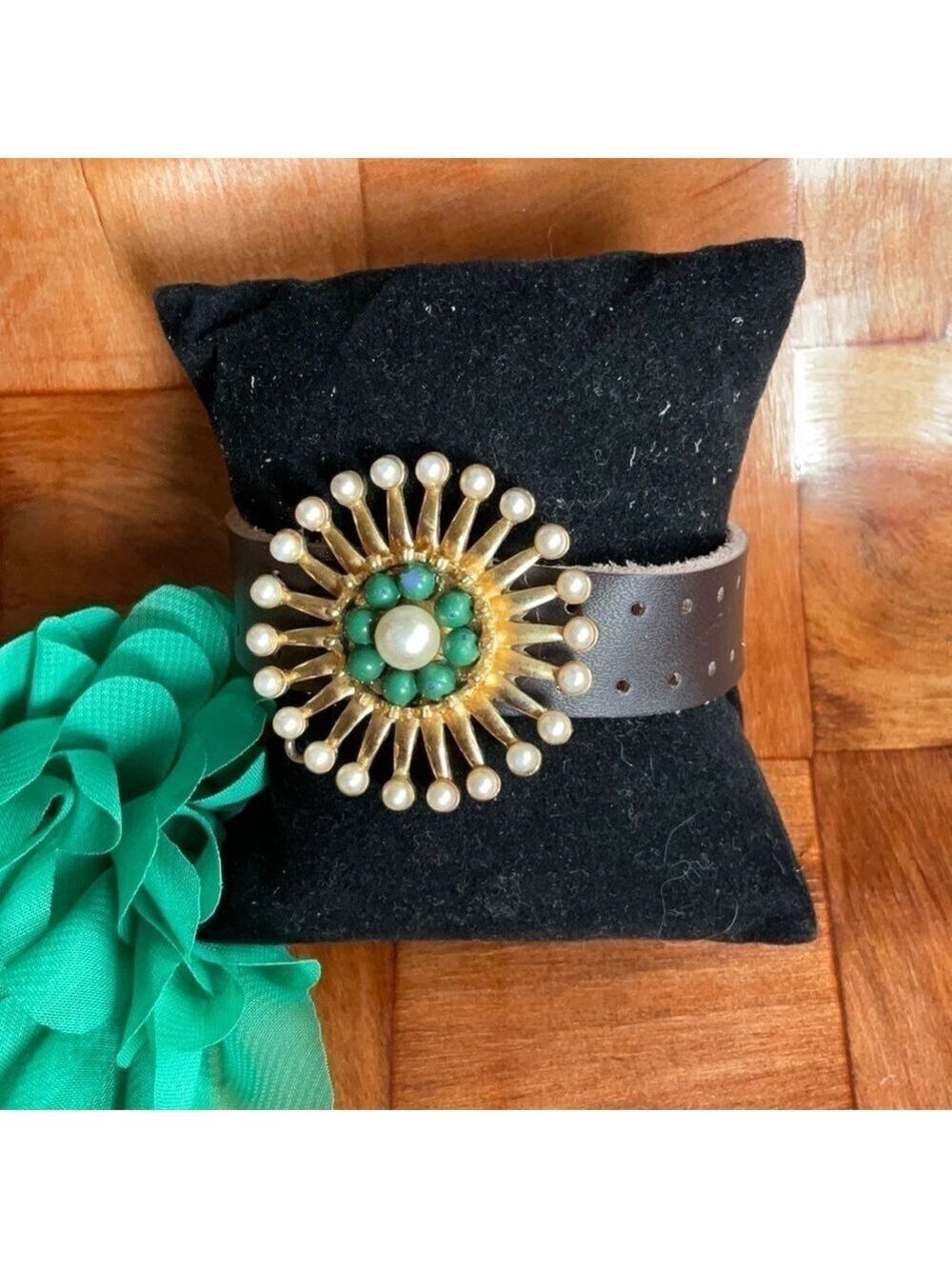 Vintage Brown Leather Bracelet with Medallion